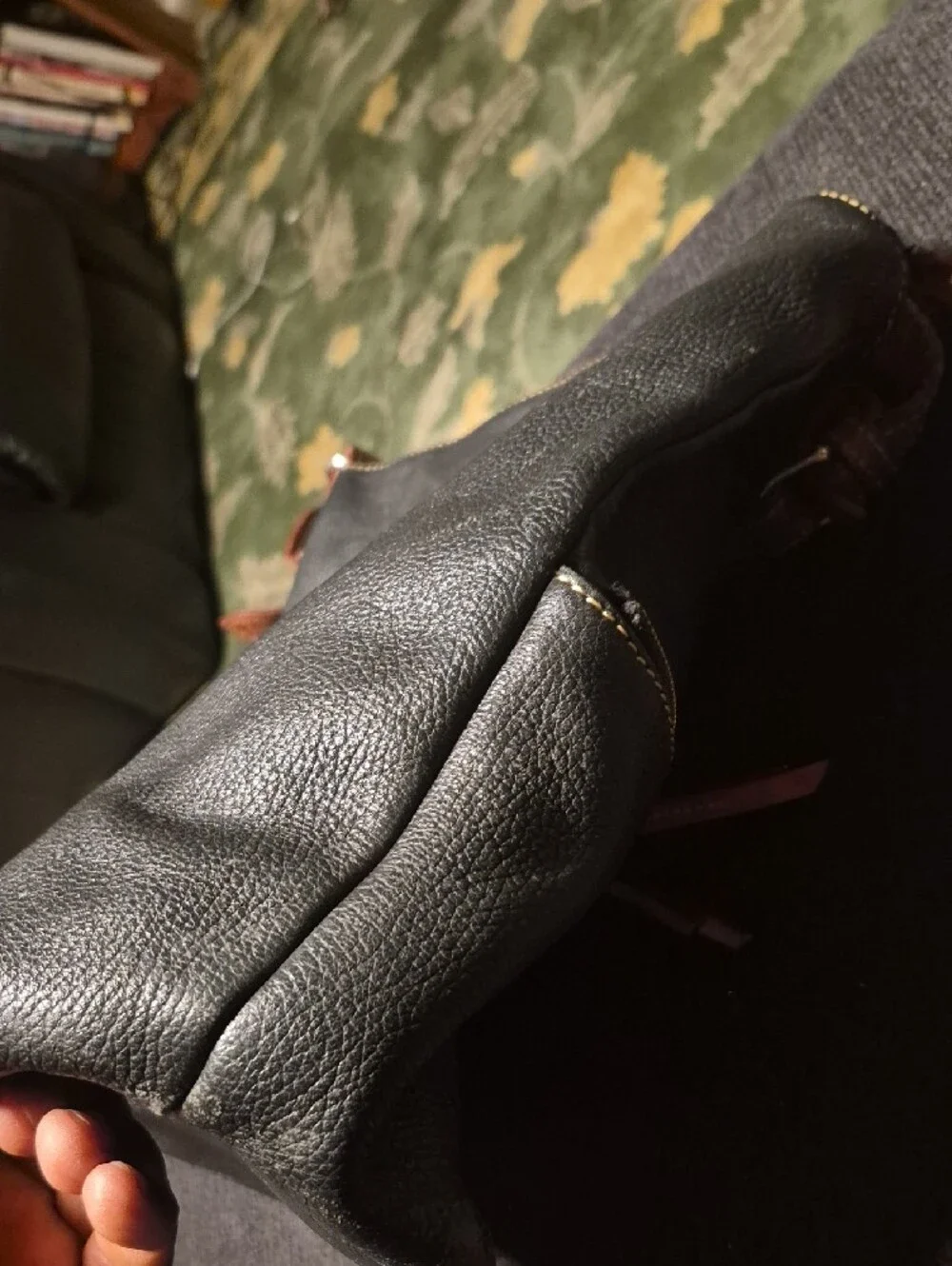 Dooney & Bourke Black Pebbled Leather Messenger with Brown Strap
